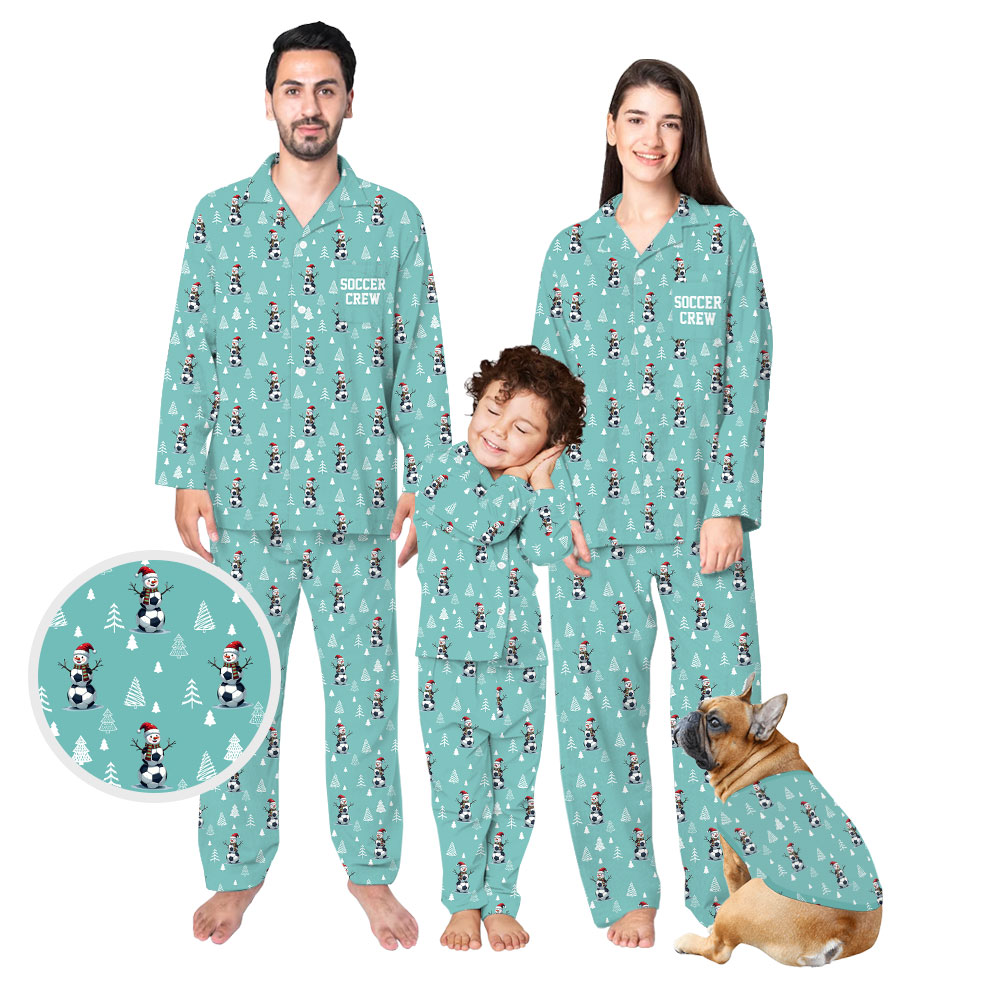 Festive Soccer Crew Christmas Pajamas Family Light Blue Festive Soccer Crew Christmas Pajamas Family Light Blue