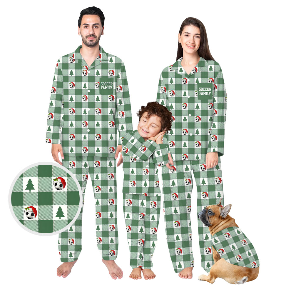 Customizable Soccer Family Matching Pajamas Green Plaid Customizable Soccer Family Matching Pajamas Green Plaid