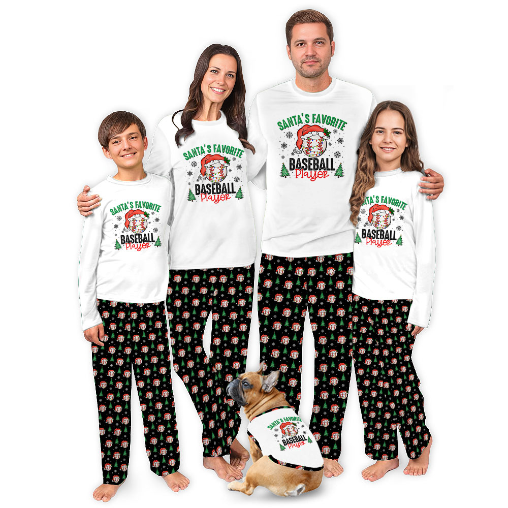 Funny Baseball Christmas PJs Saying Santa's Favorite Player Funny Baseball Christmas PJs Saying Santa's Favorite Player