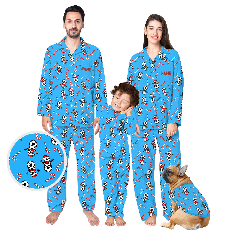 Soccer Snowman Matching Christmas Pajamas With Pockets Soccer Snowman Matching Christmas Pajamas With Pockets