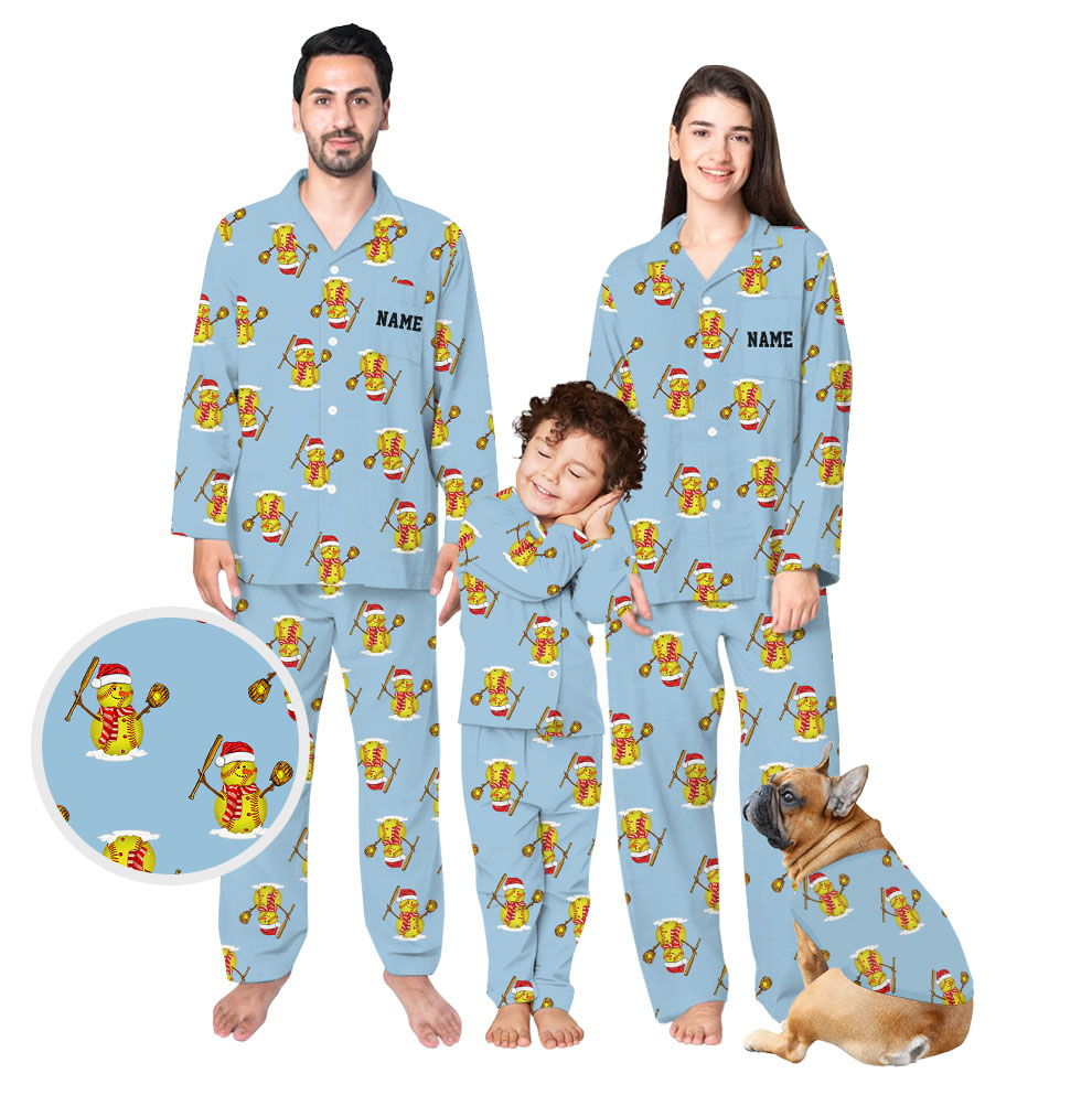 [Custom Name + Color] Softball Snowman Matching Family PJ Set