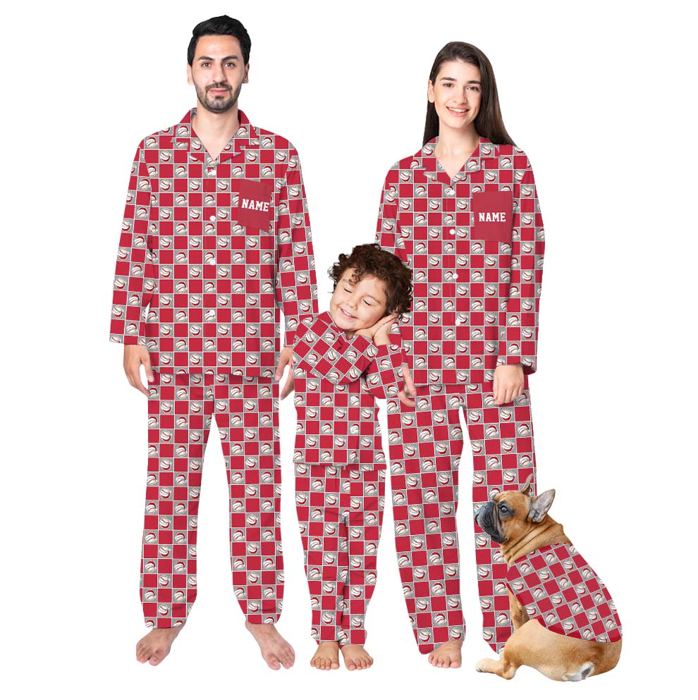 Baseball Matching Family Christmas Pajamas With Name Baseball Matching Family Christmas Pajamas With Name