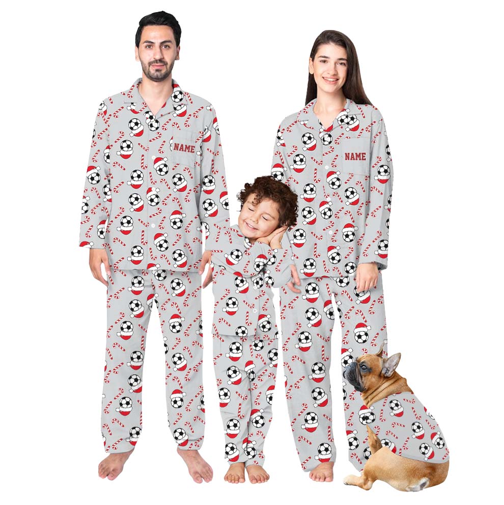 Soccer And Candy Cane Matching Family Pajamas With Name Soccer And Candy Cane Matching Family Pajamas With Name