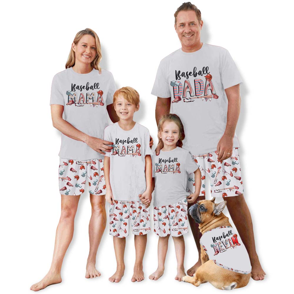 Custom Baseball Member Family Matching Short Sleeves Pajamas Custom Baseball Member Family Matching Short Sleeves Pajamas