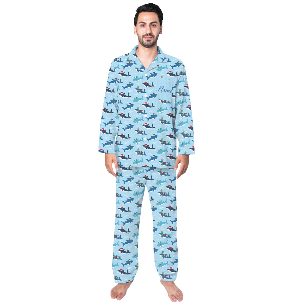 Cute Shark Family Christmas Pajamas With Pockets Cute Shark Family Christmas Pajamas With Pockets