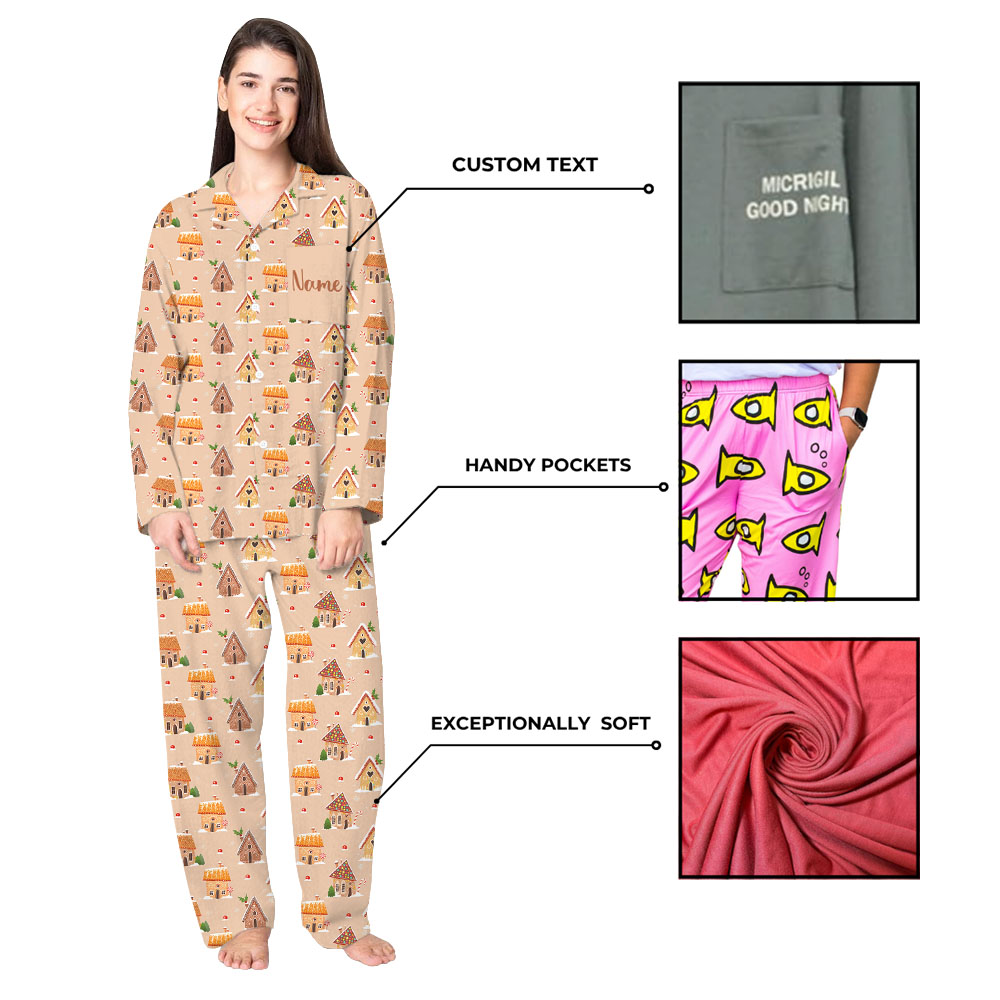 Gingerbread House Notch Collar Christmas Pajamas Gingerbread House Notch Collar Christmas Pajamas