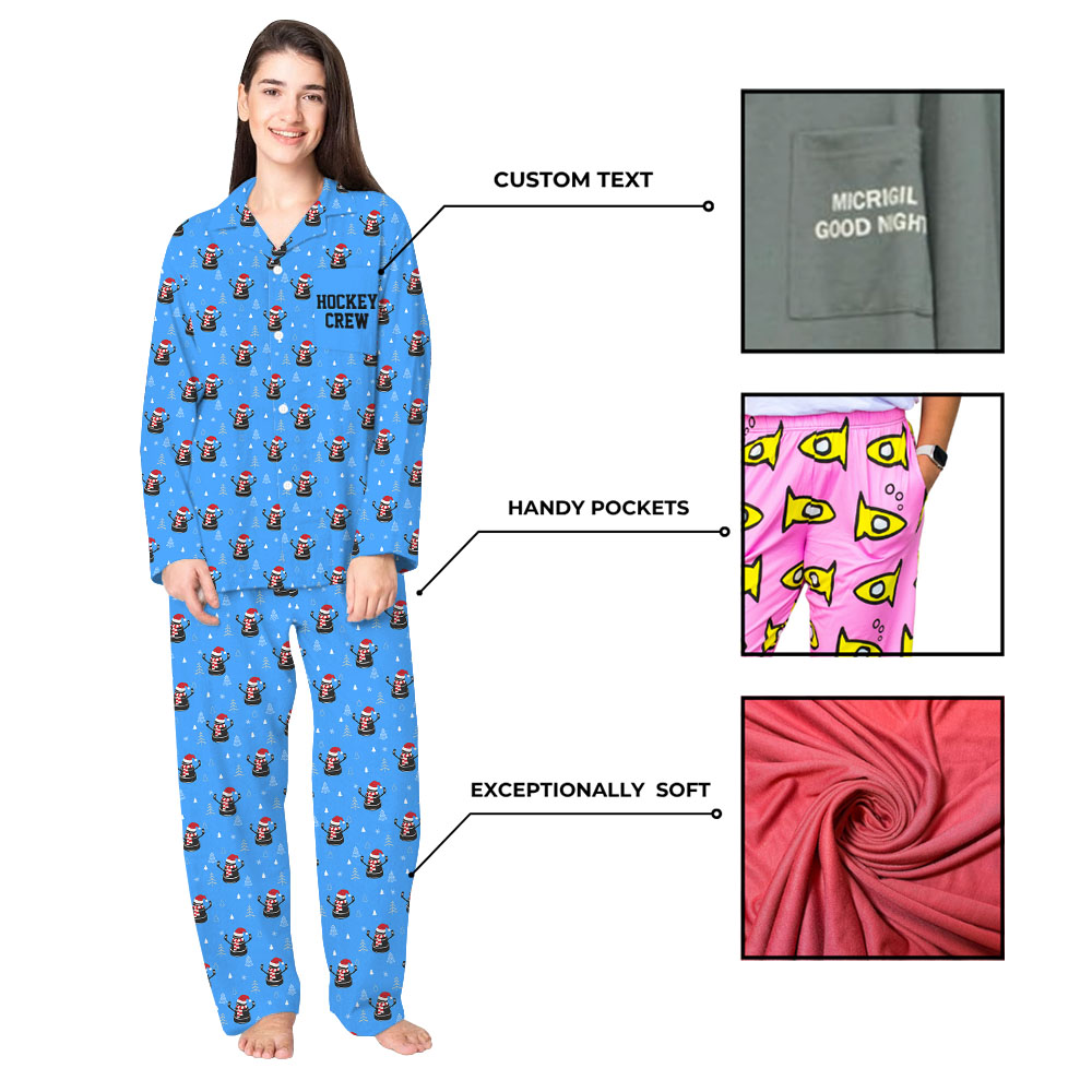 Cool Hockey Christmas Blue Matching Family Holiday Pajamas Cool Hockey Christmas Blue Matching Family Holiday Pajamas