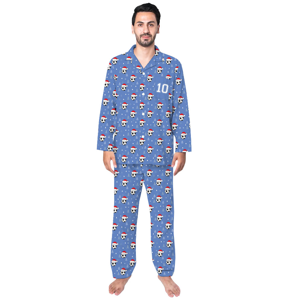 Personalized Soccer Blue Matching Christmas Pjs For Family And Dog Personalized Soccer Blue Matching Christmas Pjs For Family And Dog