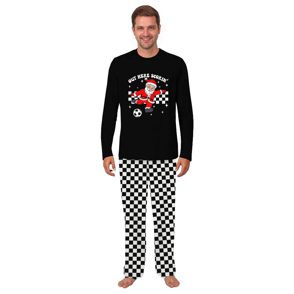 Funny Matching Family Pajamas with Soccer Santa Out Here Scorin’ Funny Matching Family Pajamas with Soccer Santa Out Here Scorin’
