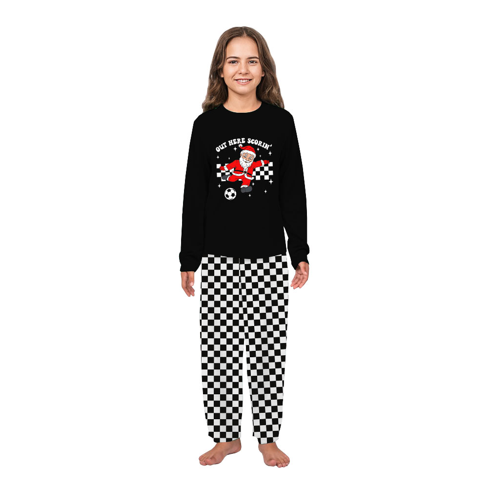 Funny Matching Family Pajamas with Soccer Santa Out Here Scorin’ Funny Matching Family Pajamas with Soccer Santa Out Here Scorin’