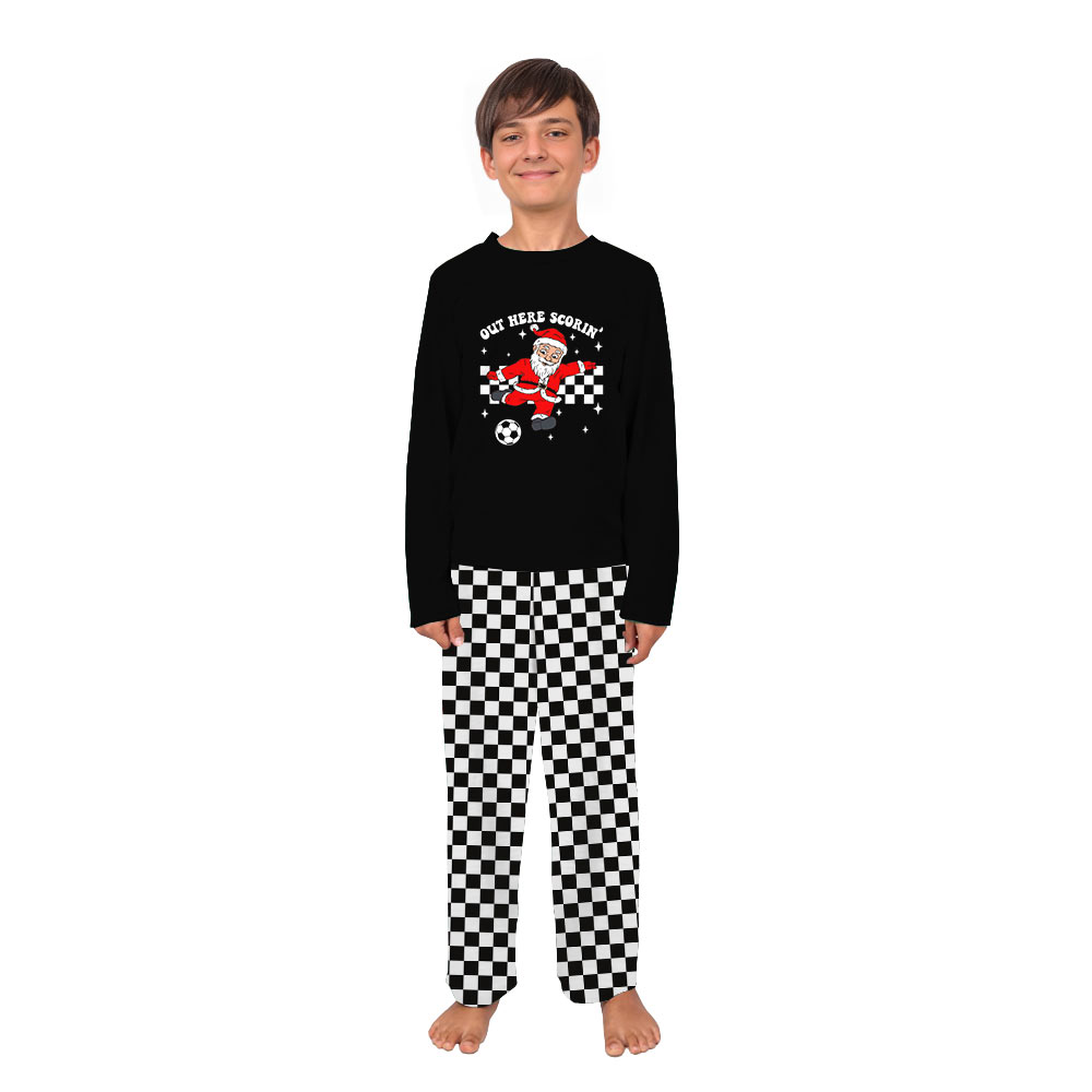 Funny Matching Family Pajamas with Soccer Santa Out Here Scorin’ Funny Matching Family Pajamas with Soccer Santa Out Here Scorin’