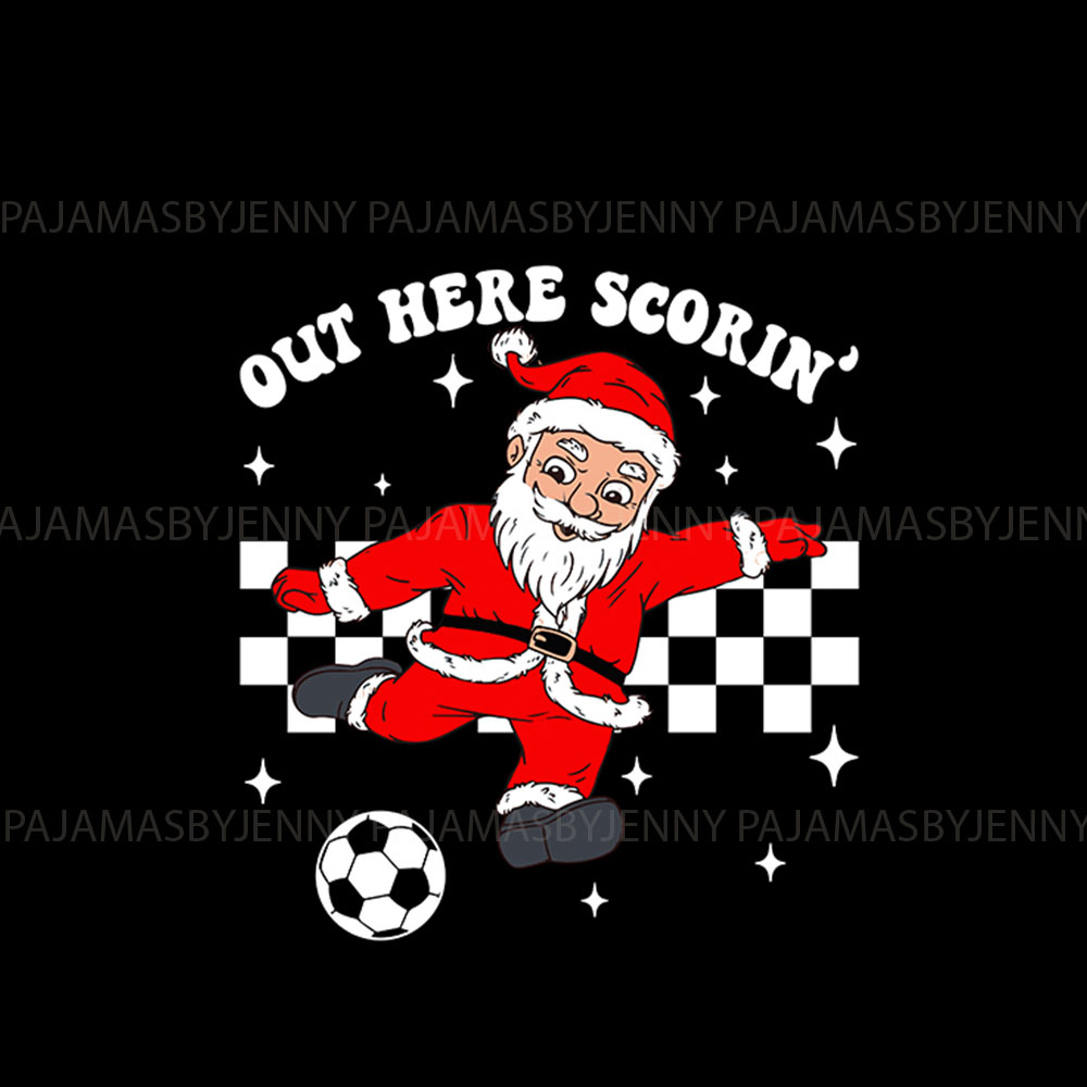 Funny Matching Family Pajamas with Soccer Santa Out Here Scorin’ Funny Matching Family Pajamas with Soccer Santa Out Here Scorin’