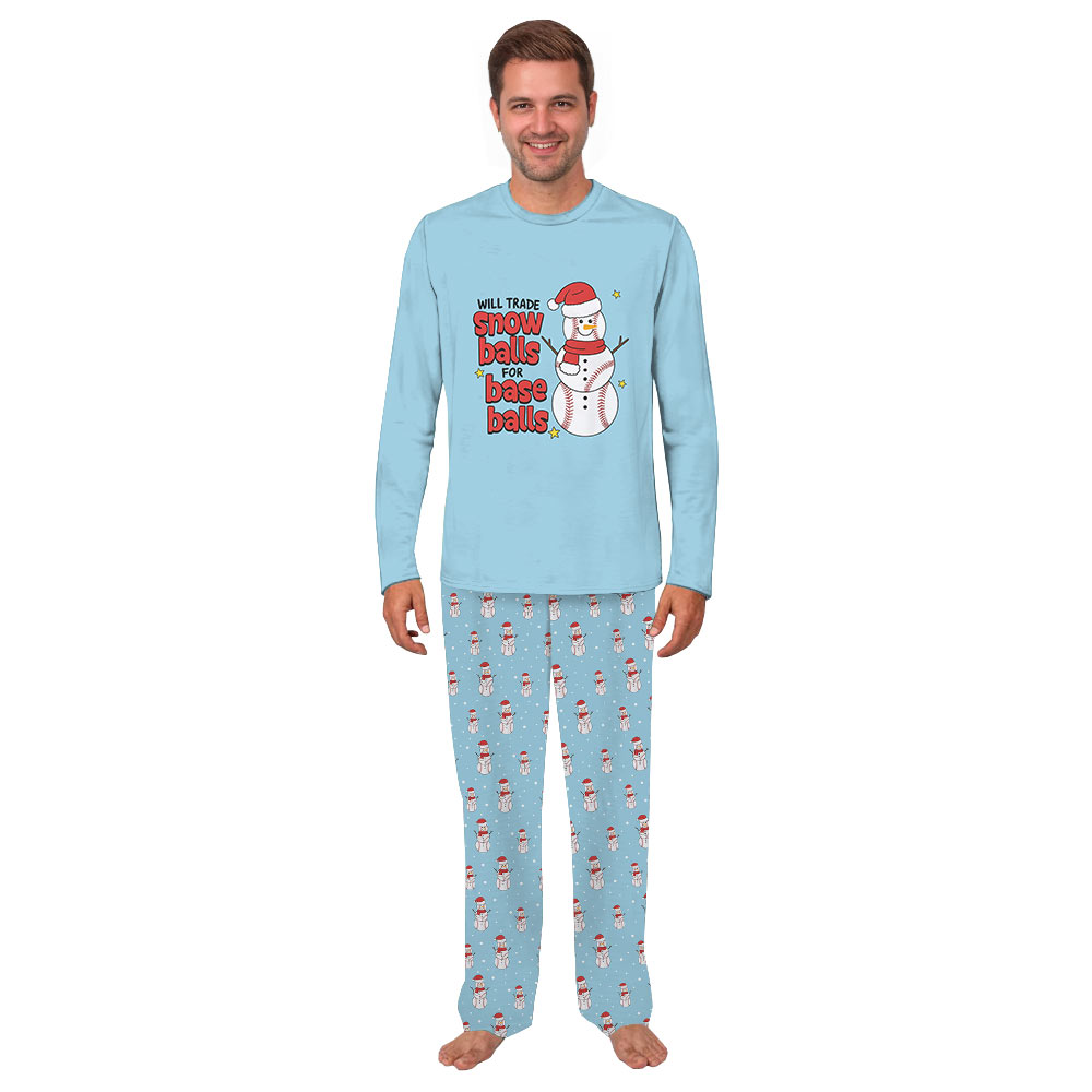 Family Baseball Christmas Pajamas with Festive Snowman Design Family Baseball Christmas Pajamas with Festive Snowman Design