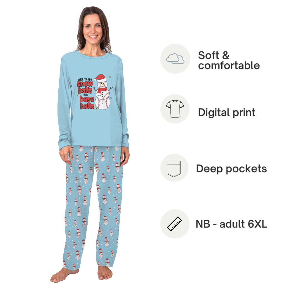 Family Baseball Christmas Pajamas with Festive Snowman Design Family Baseball Christmas Pajamas with Festive Snowman Design