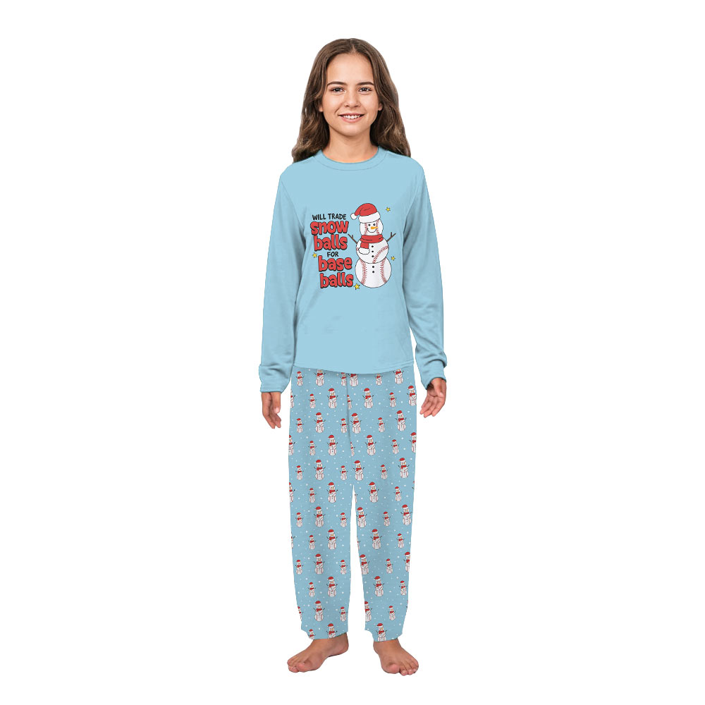 Family Baseball Christmas Pajamas with Festive Snowman Design Family Baseball Christmas Pajamas with Festive Snowman Design