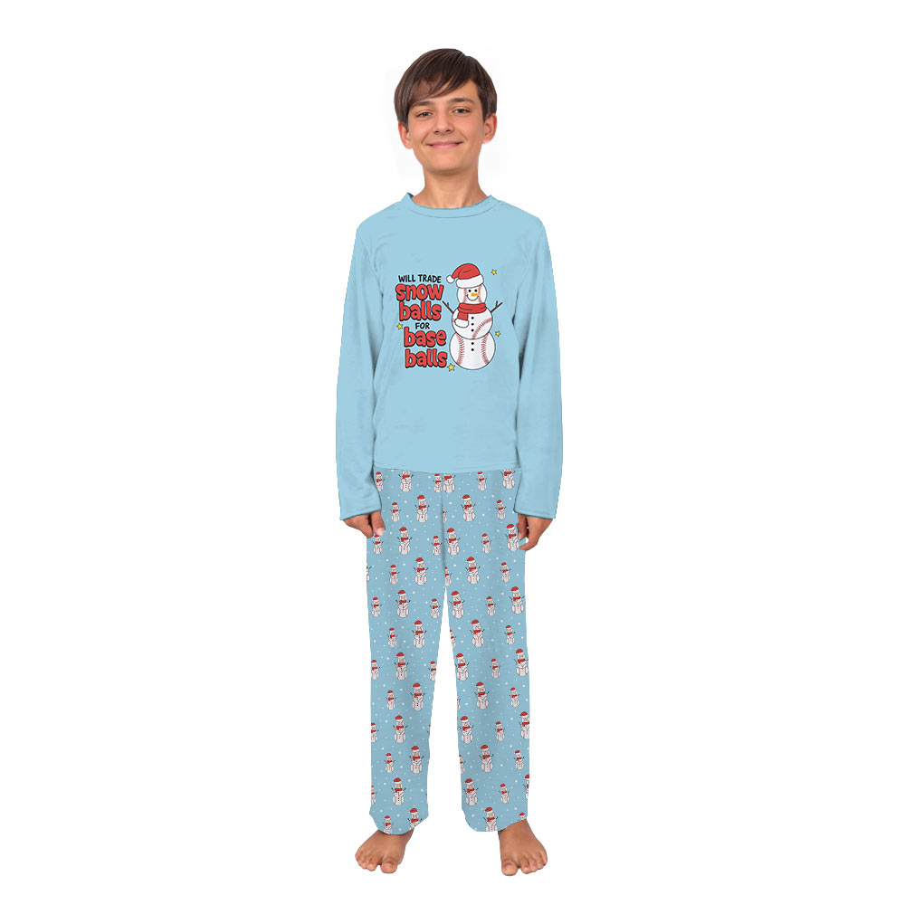 Family Baseball Christmas Pajamas with Festive Snowman Design Family Baseball Christmas Pajamas with Festive Snowman Design
