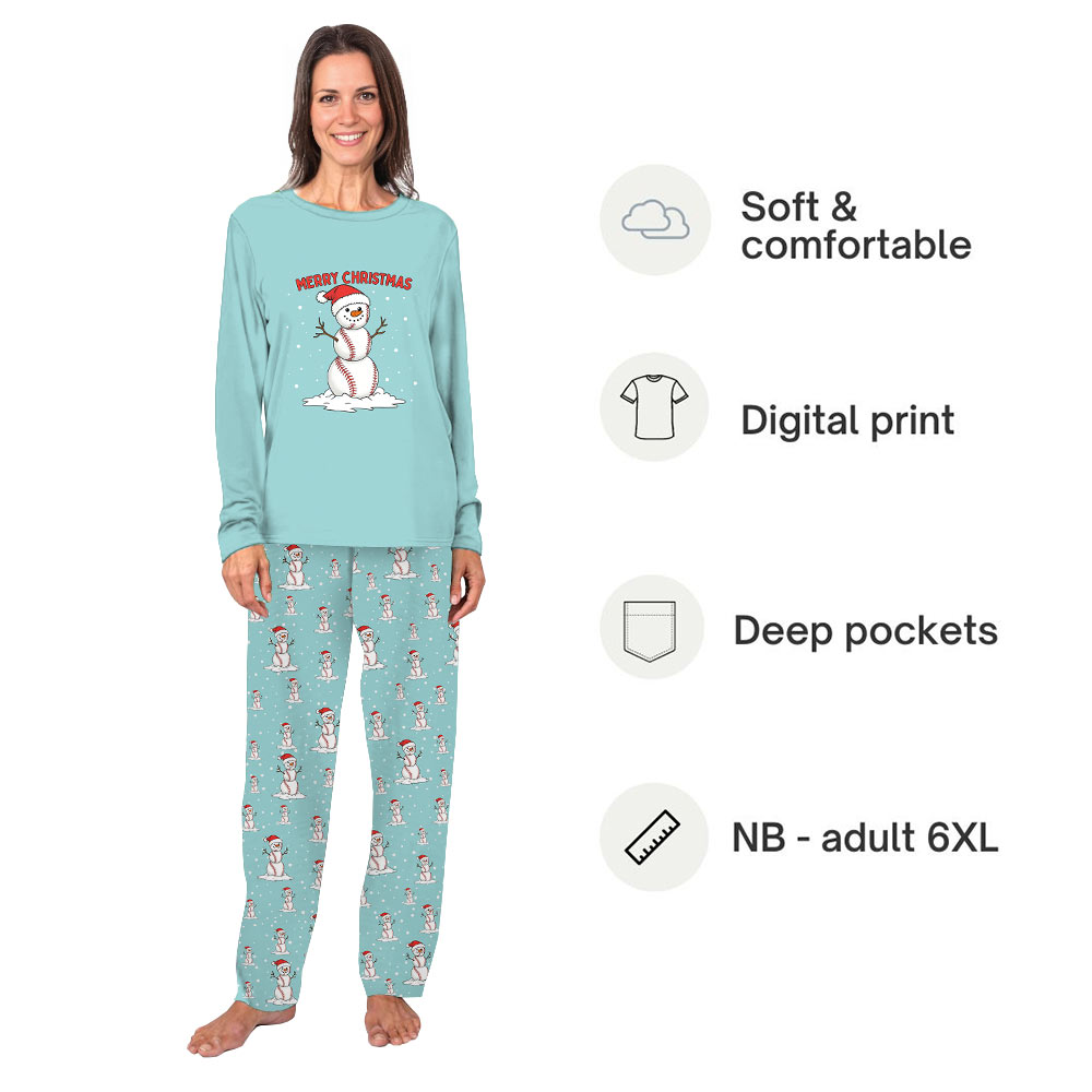 Funny Baseball Snowman Matching Christmas Pajamas Family and Dog Funny Baseball Snowman Matching Christmas Pajamas Family and Dog