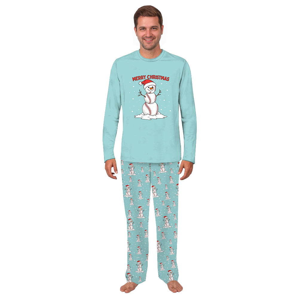 Funny Baseball Snowman Matching Christmas Pajamas Family and Dog Funny Baseball Snowman Matching Christmas Pajamas Family and Dog