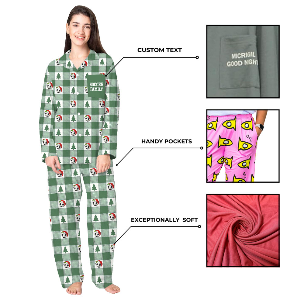 Customizable Soccer Family Matching Pajamas Green Plaid Customizable Soccer Family Matching Pajamas Green Plaid