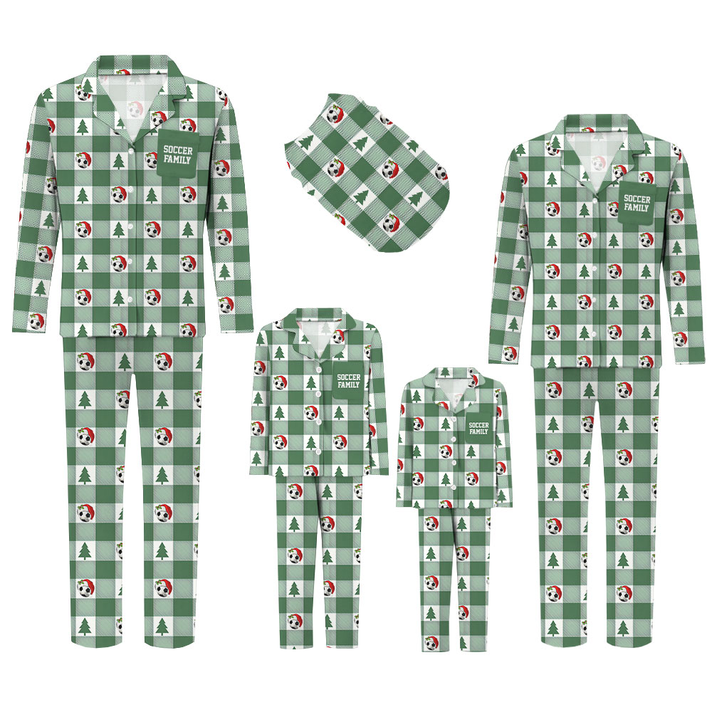 Customizable Soccer Family Matching Pajamas Green Plaid Customizable Soccer Family Matching Pajamas Green Plaid