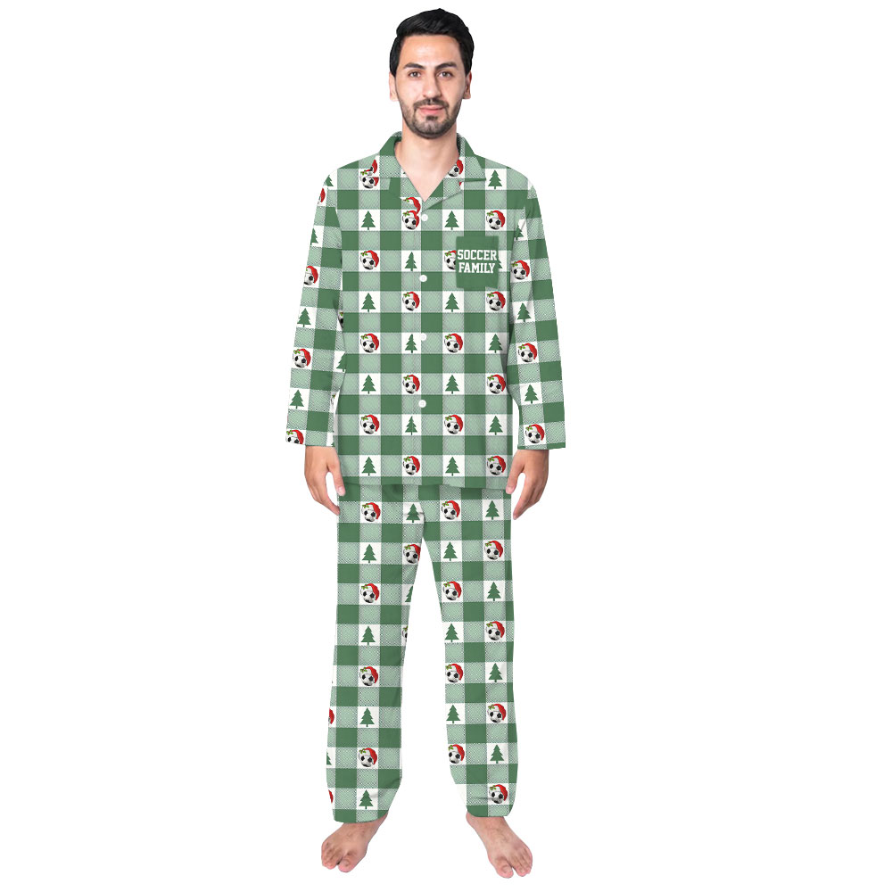 Customizable Soccer Family Matching Pajamas Green Plaid Customizable Soccer Family Matching Pajamas Green Plaid