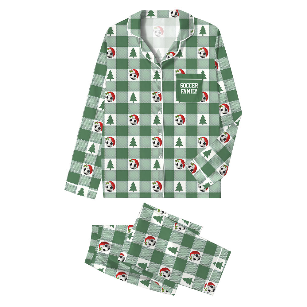 Customizable Soccer Family Matching Pajamas Green Plaid Customizable Soccer Family Matching Pajamas Green Plaid