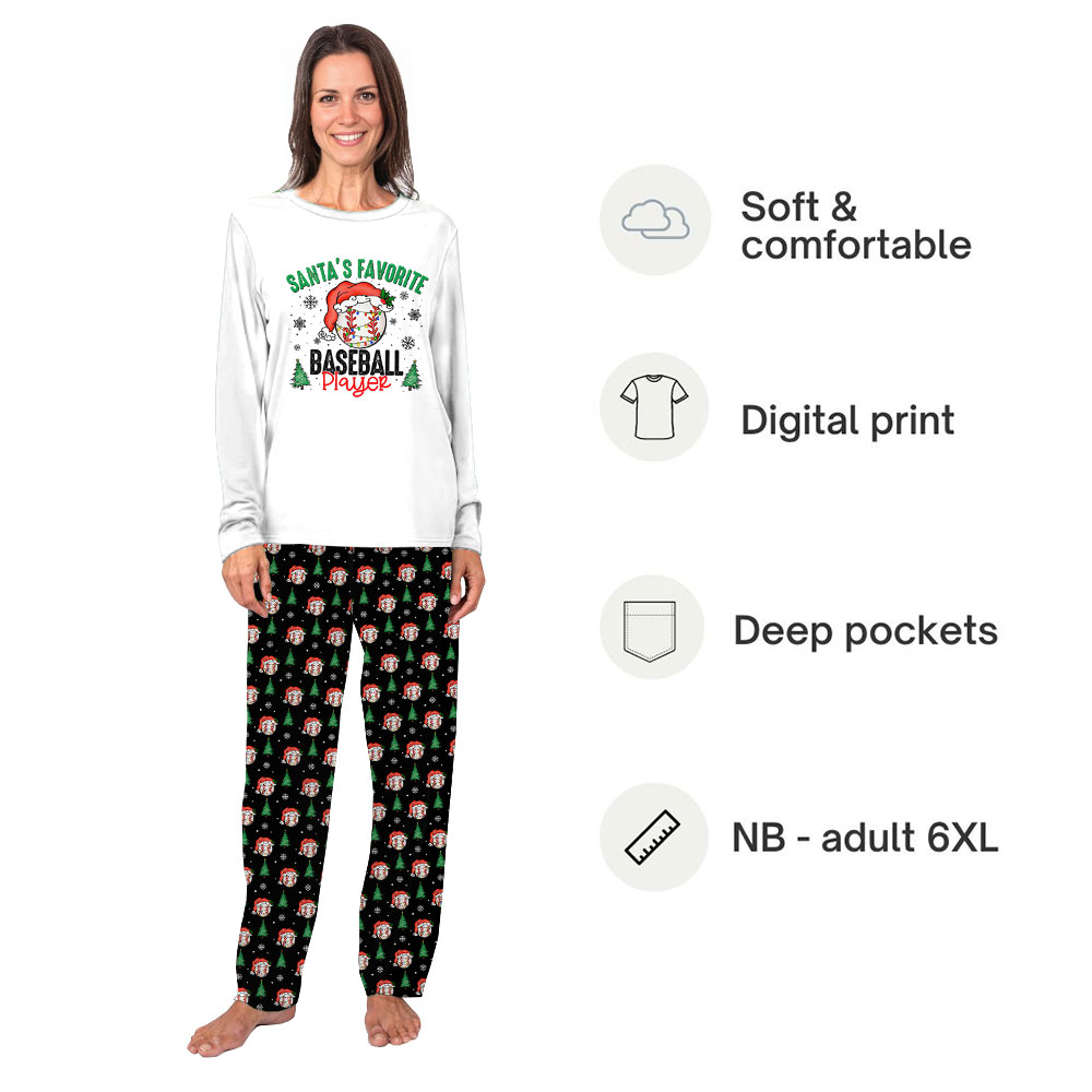 Funny Baseball Christmas PJs Saying Santa's Favorite Player Funny Baseball Christmas PJs Saying Santa's Favorite Player