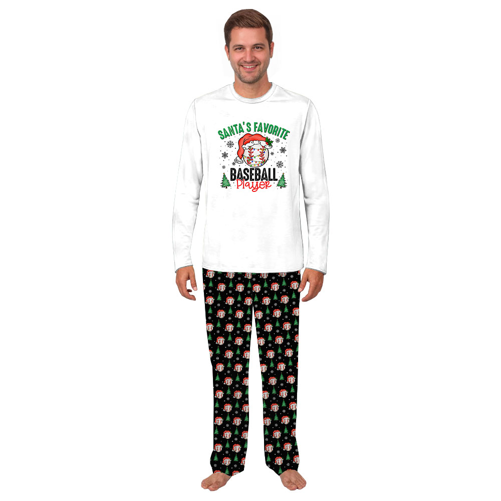 Funny Baseball Christmas PJs Saying Santa's Favorite Player Funny Baseball Christmas PJs Saying Santa's Favorite Player