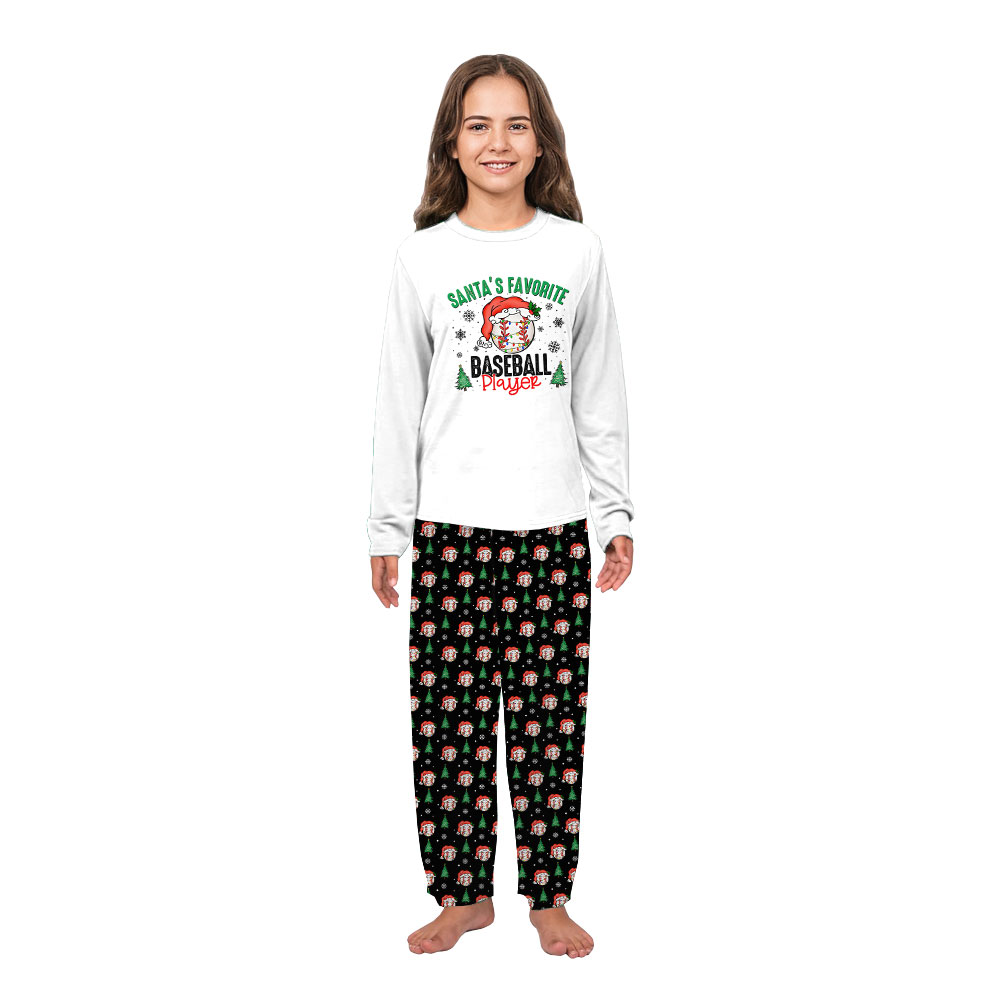 Funny Baseball Christmas PJs Saying Santa's Favorite Player Funny Baseball Christmas PJs Saying Santa's Favorite Player