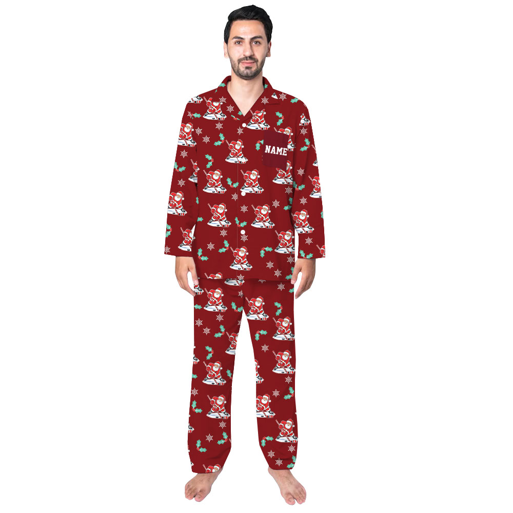 Santa Hockey Family Christmas Pajamas With Name Santa Hockey Family Christmas Pajamas With Name