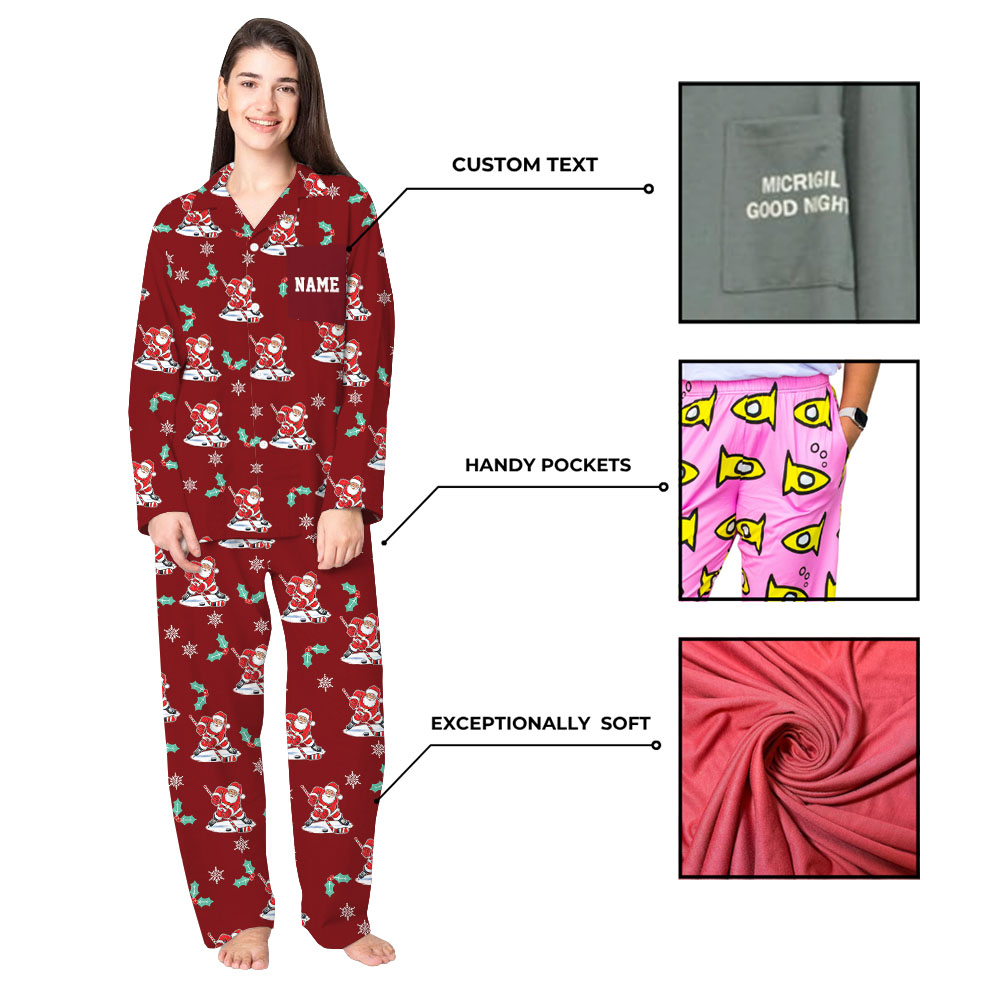 Santa Hockey Family Christmas Pajamas With Name Santa Hockey Family Christmas Pajamas With Name