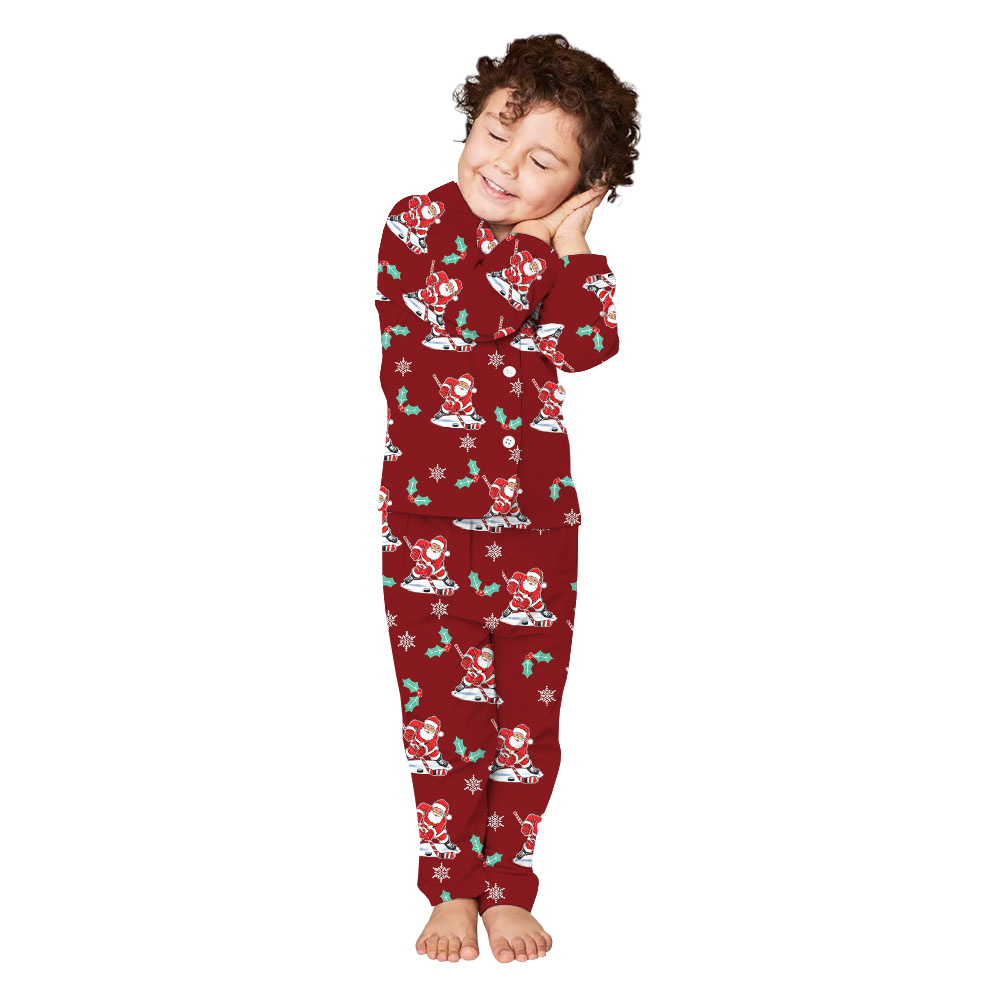 Santa Hockey Family Christmas Pajamas With Name Santa Hockey Family Christmas Pajamas With Name