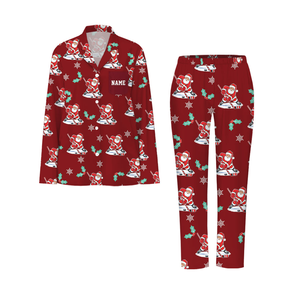 Santa Hockey Family Christmas Pajamas With Name Santa Hockey Family Christmas Pajamas With Name