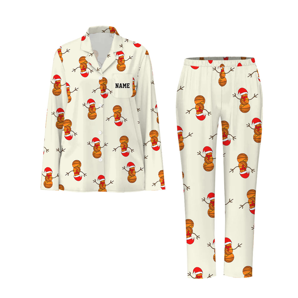 Personalized Name Basketball Notch Collar Christmas Pajamas Personalized Name Basketball Notch Collar Christmas Pajamas