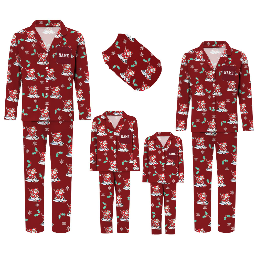 Santa Hockey Family Christmas Pajamas With Name Santa Hockey Family Christmas Pajamas With Name