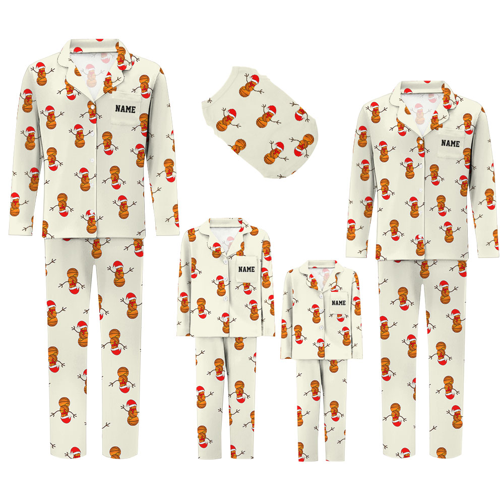 Personalized Name Basketball Notch Collar Christmas Pajamas Personalized Name Basketball Notch Collar Christmas Pajamas