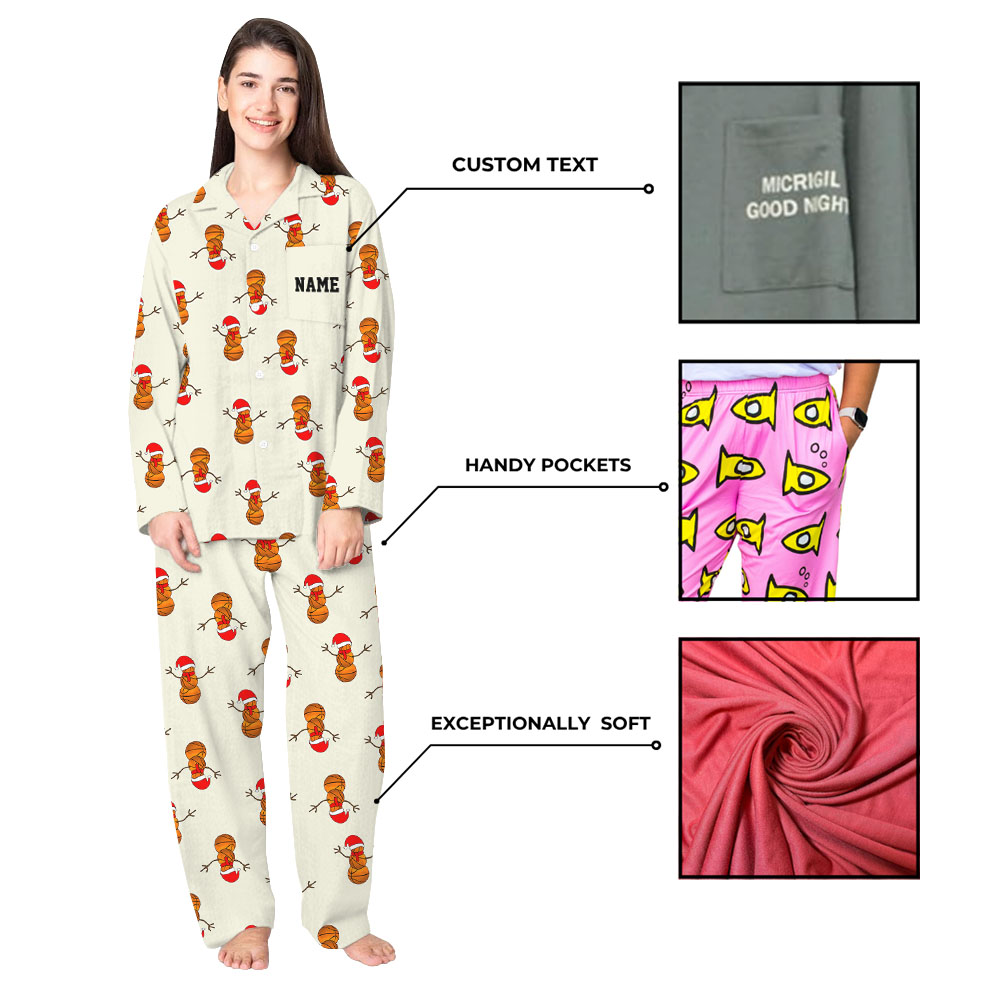 Personalized Name Basketball Notch Collar Christmas Pajamas Personalized Name Basketball Notch Collar Christmas Pajamas