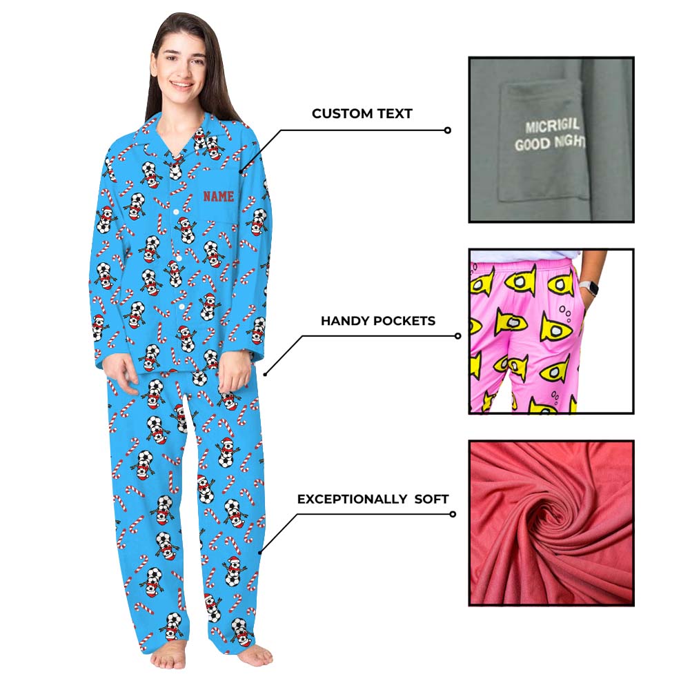 Soccer Snowman Matching Christmas Pajamas With Pockets Soccer Snowman Matching Christmas Pajamas With Pockets