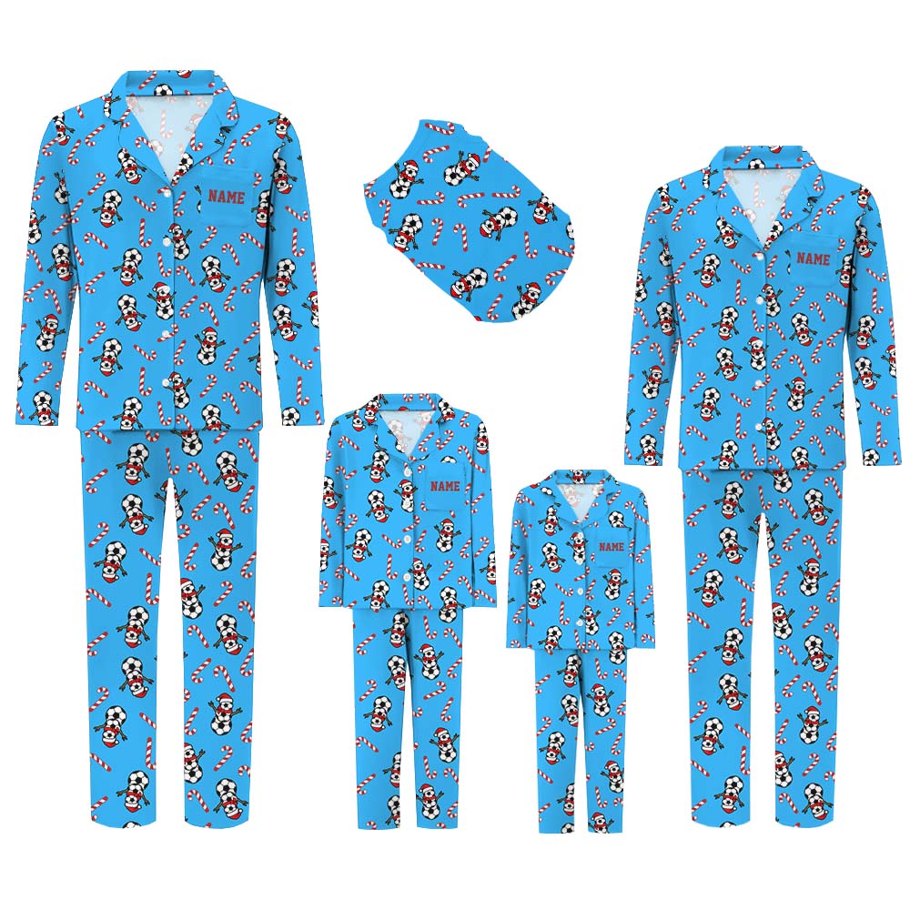 Soccer Snowman Matching Christmas Pajamas With Pockets Soccer Snowman Matching Christmas Pajamas With Pockets