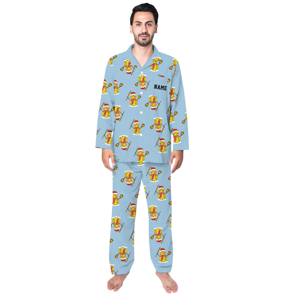 [Custom Name + Color] Softball Snowman Matching Family PJ Set