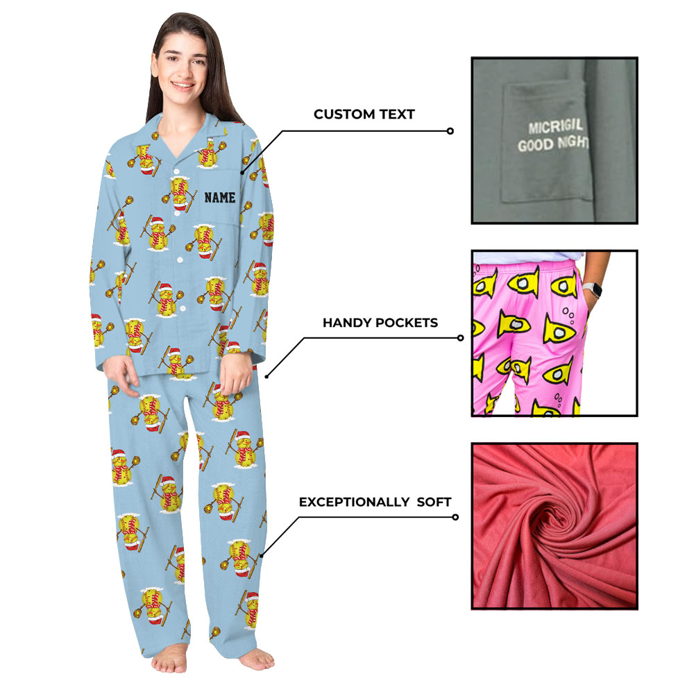 [Custom Name + Color] Softball Snowman Matching Family PJ Set