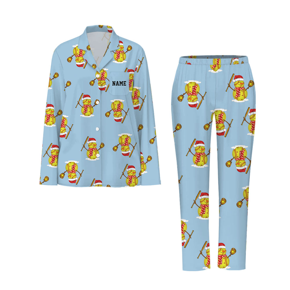 [Custom Name + Color] Softball Snowman Matching Family PJ Set