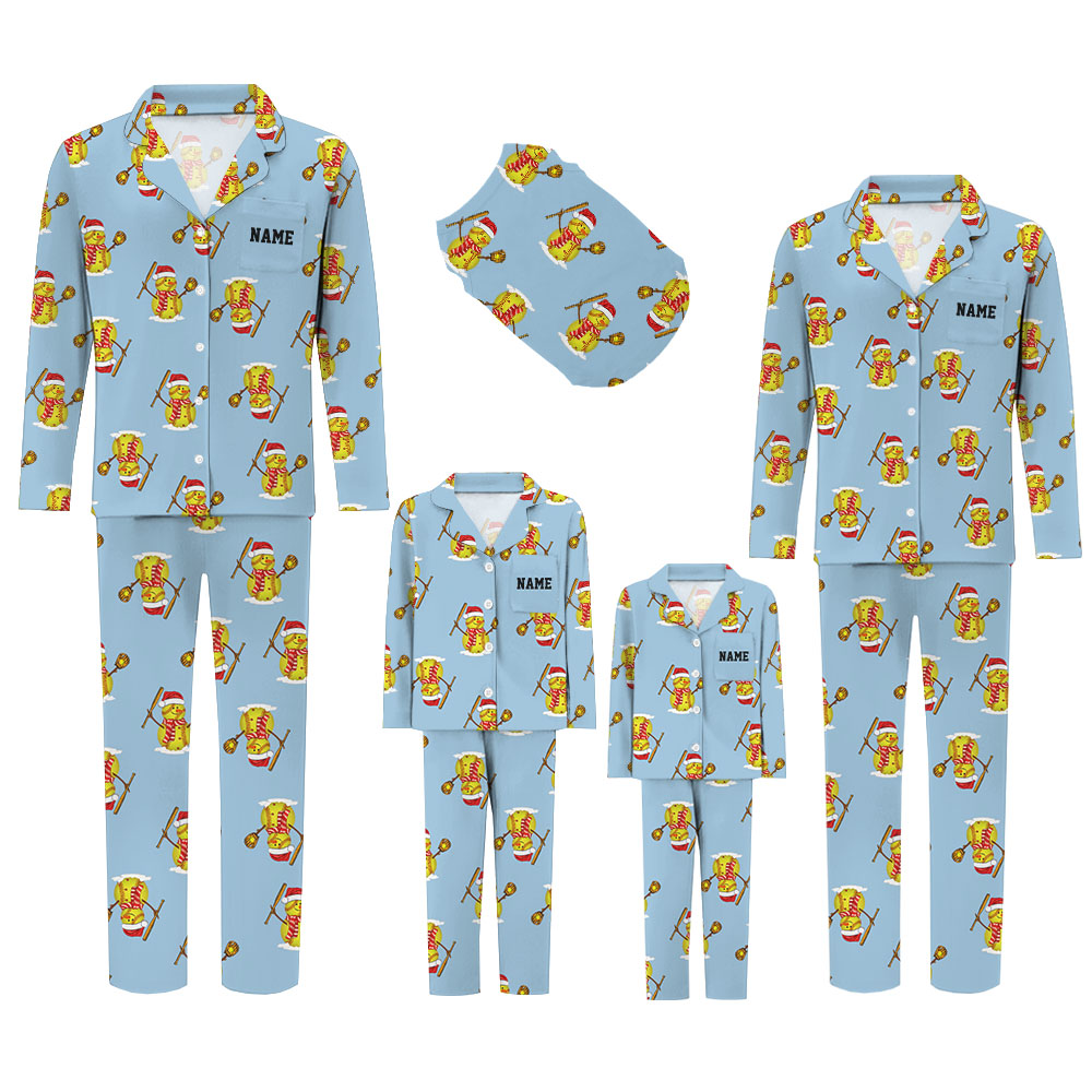 [Custom Name + Color] Softball Snowman Matching Family PJ Set