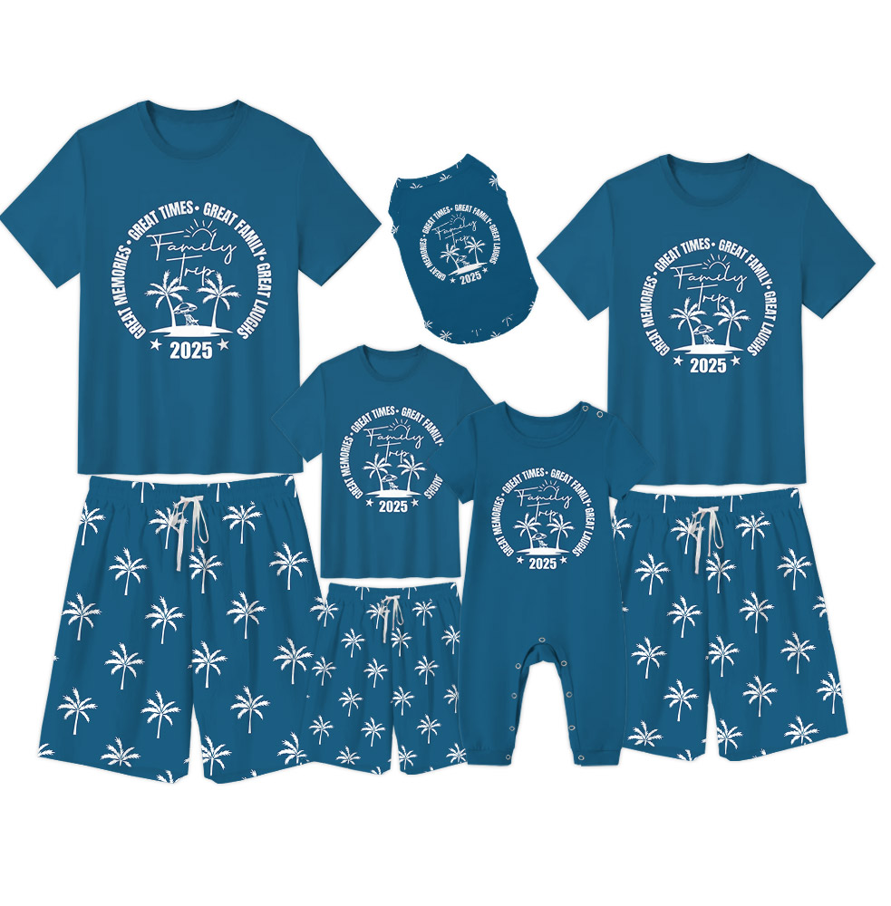 2025 Matching Family Summer Vacation Pajamas Palm Tree Print