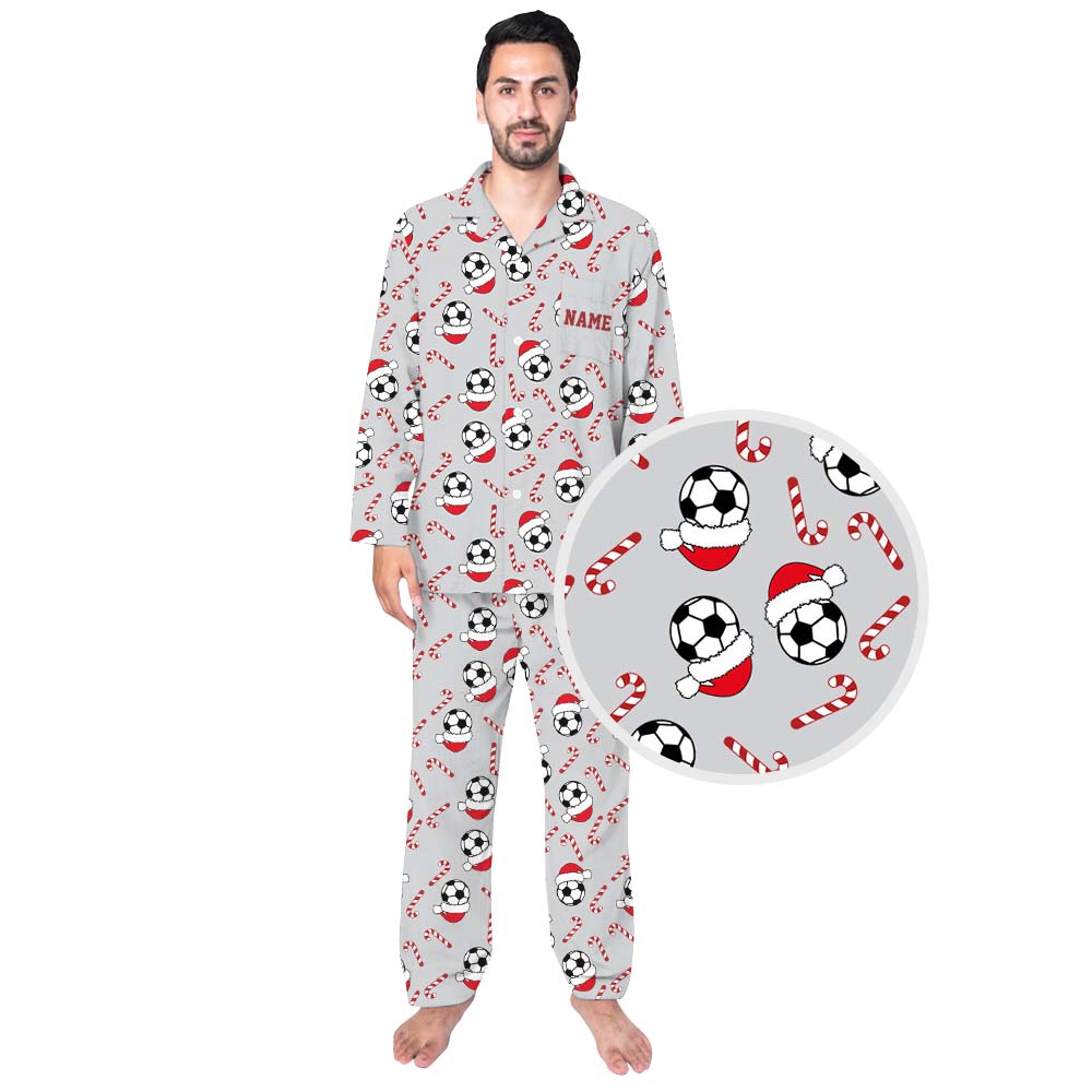 Soccer And Candy Cane Matching Family Pajamas With Name Soccer And Candy Cane Matching Family Pajamas With Name
