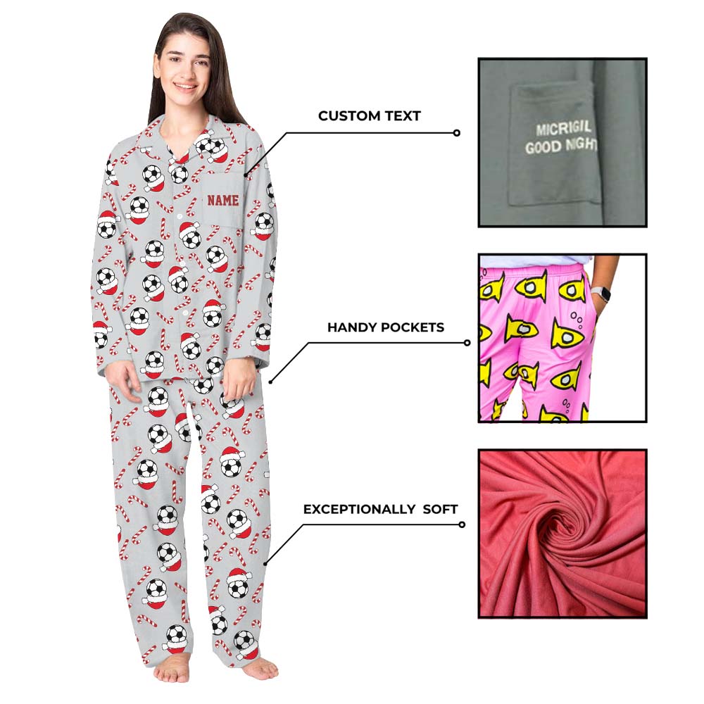 Soccer And Candy Cane Matching Family Pajamas With Name Soccer And Candy Cane Matching Family Pajamas With Name