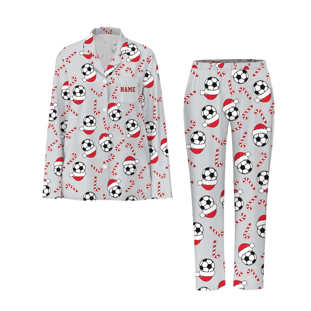 Soccer And Candy Cane Matching Family Pajamas With Name Soccer And Candy Cane Matching Family Pajamas With Name