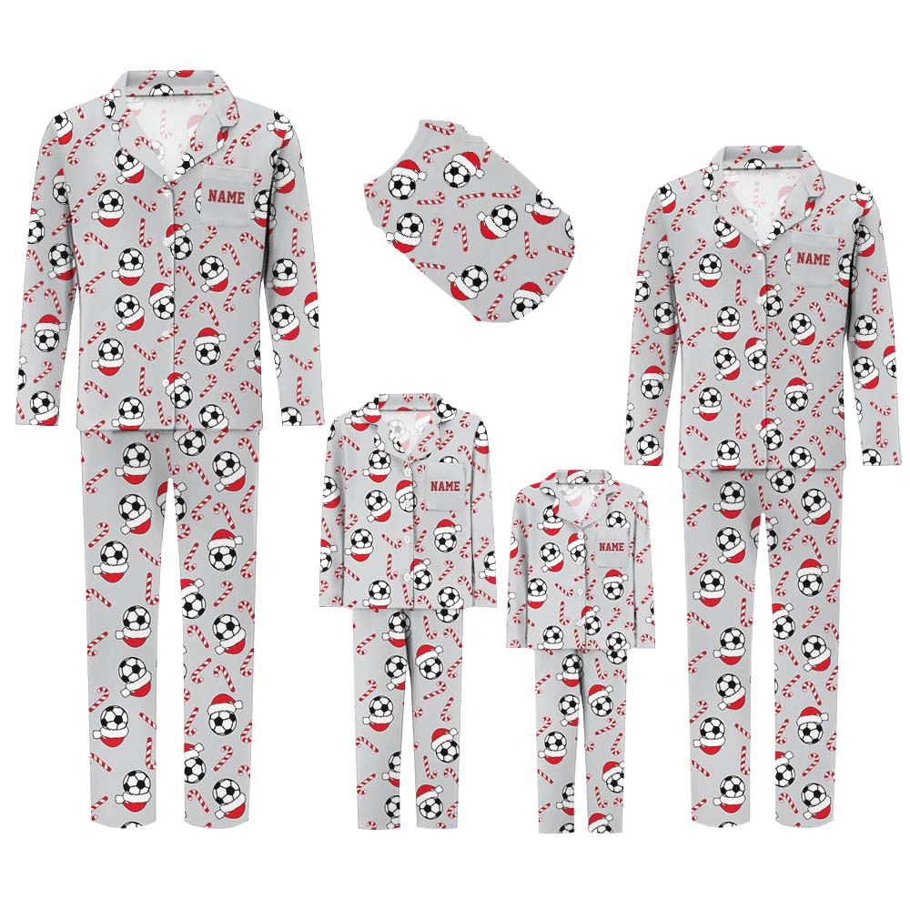 Soccer And Candy Cane Matching Family Pajamas With Name Soccer And Candy Cane Matching Family Pajamas With Name