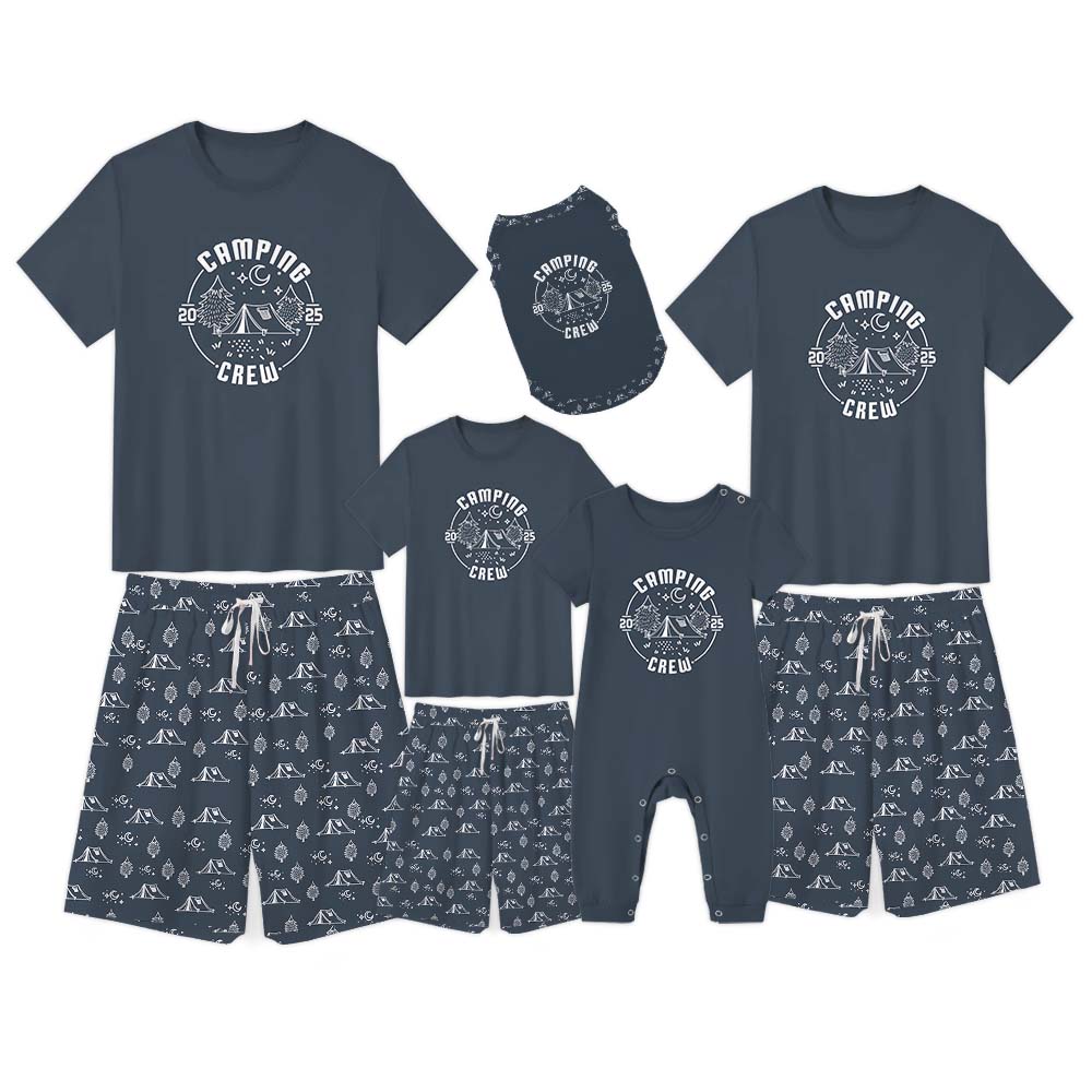 Cute Camping Crew 2025 Matching Family Pajama Short Sets Cute Camping Crew 2025 Matching Family Pajama Short Sets