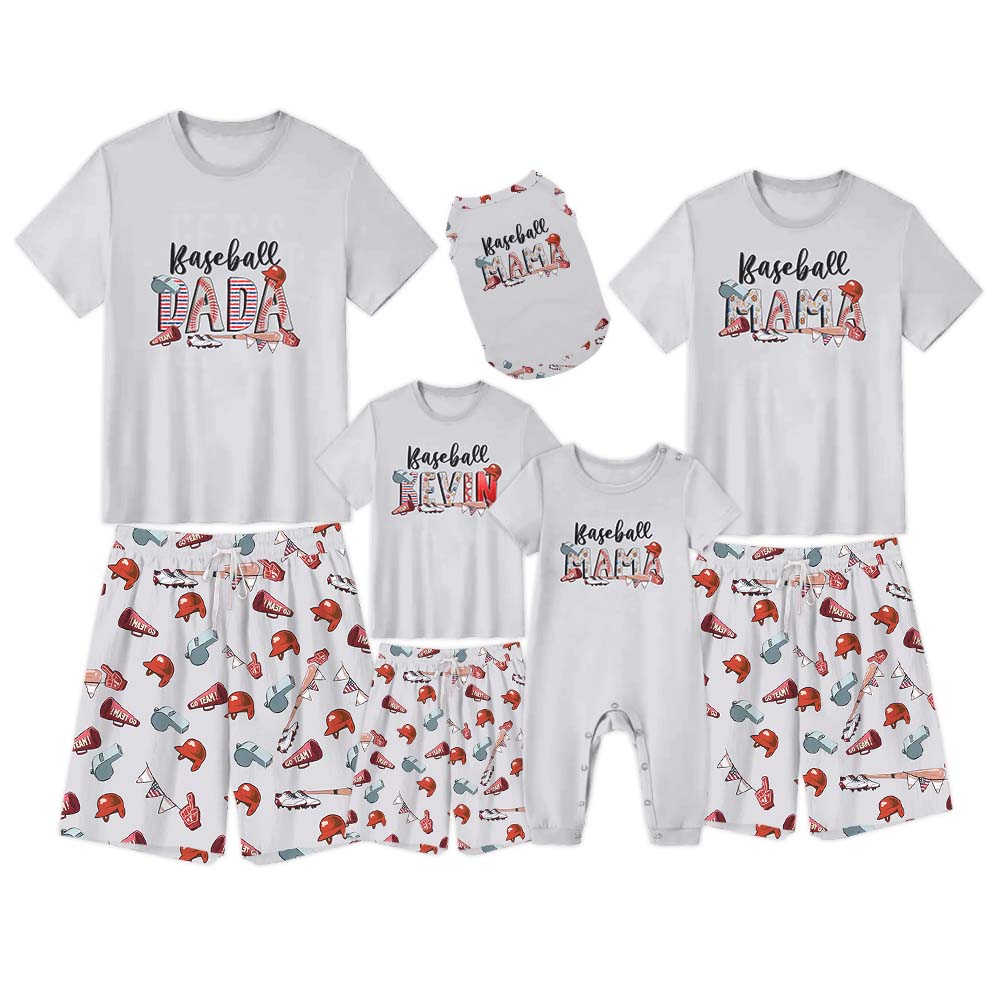 Custom Baseball Member Family Matching Short Sleeves Pajamas Custom Baseball Member Family Matching Short Sleeves Pajamas